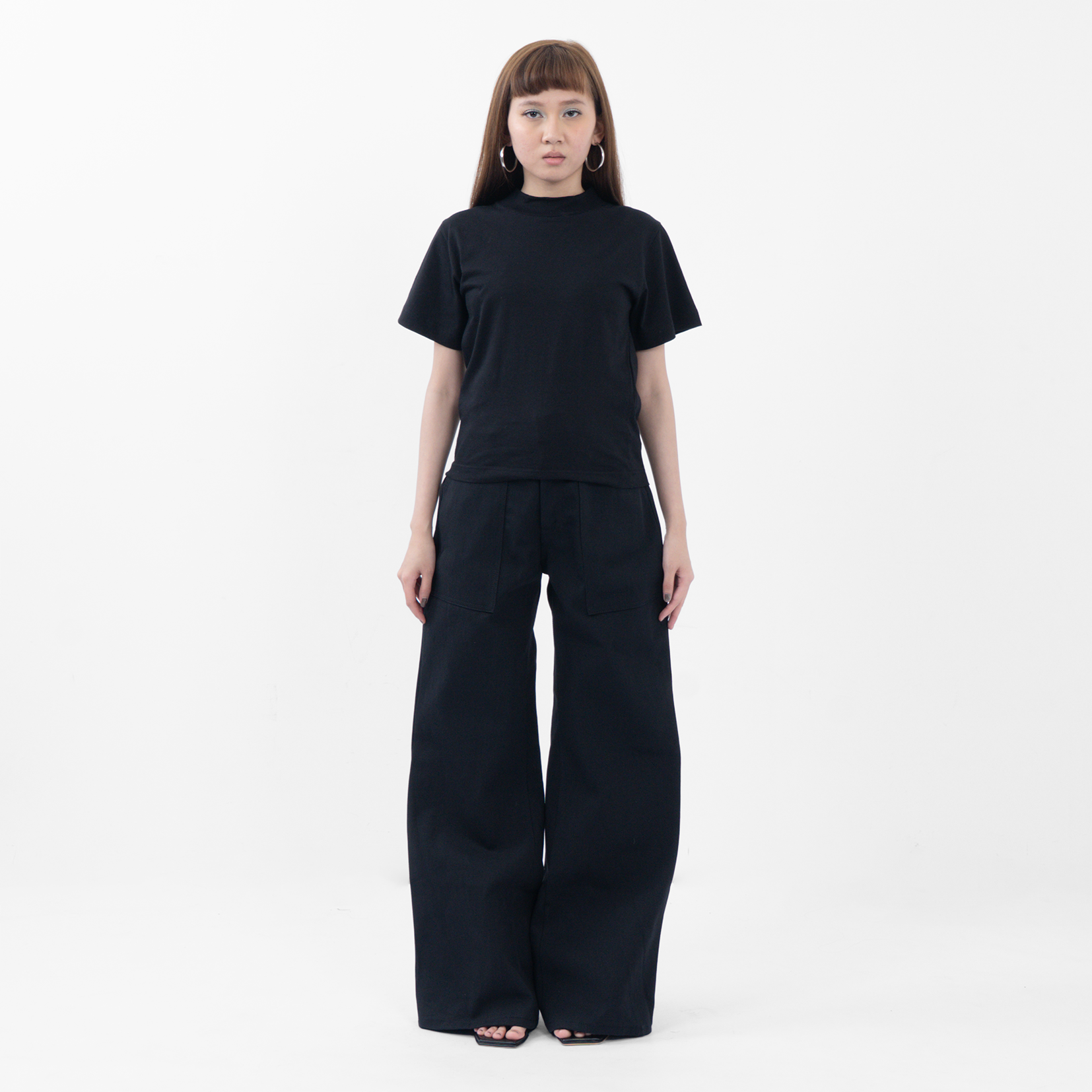 Wide Flared Fatigue Pants - Black