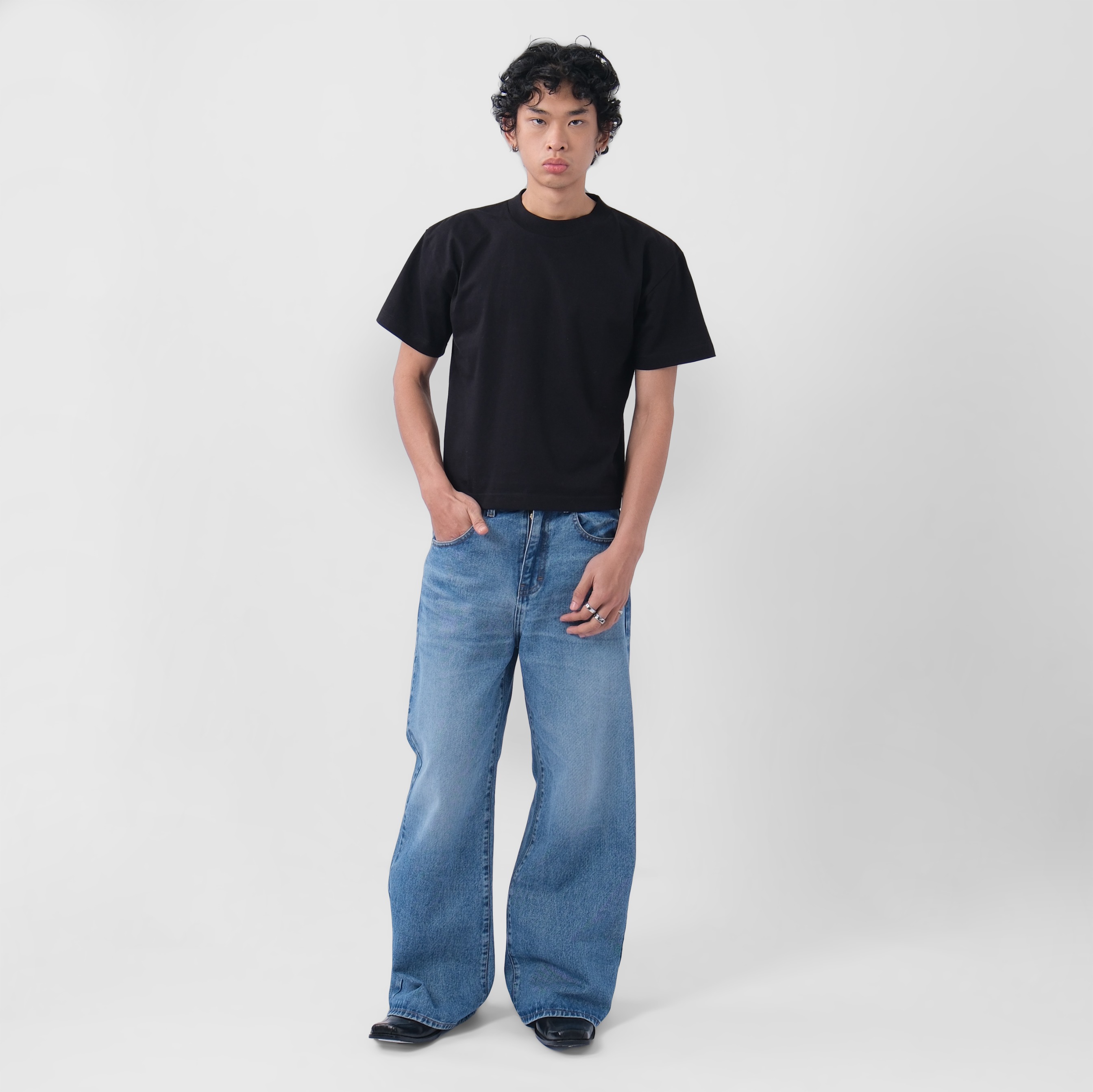 Wide Flare Denim Pants Aged Wash