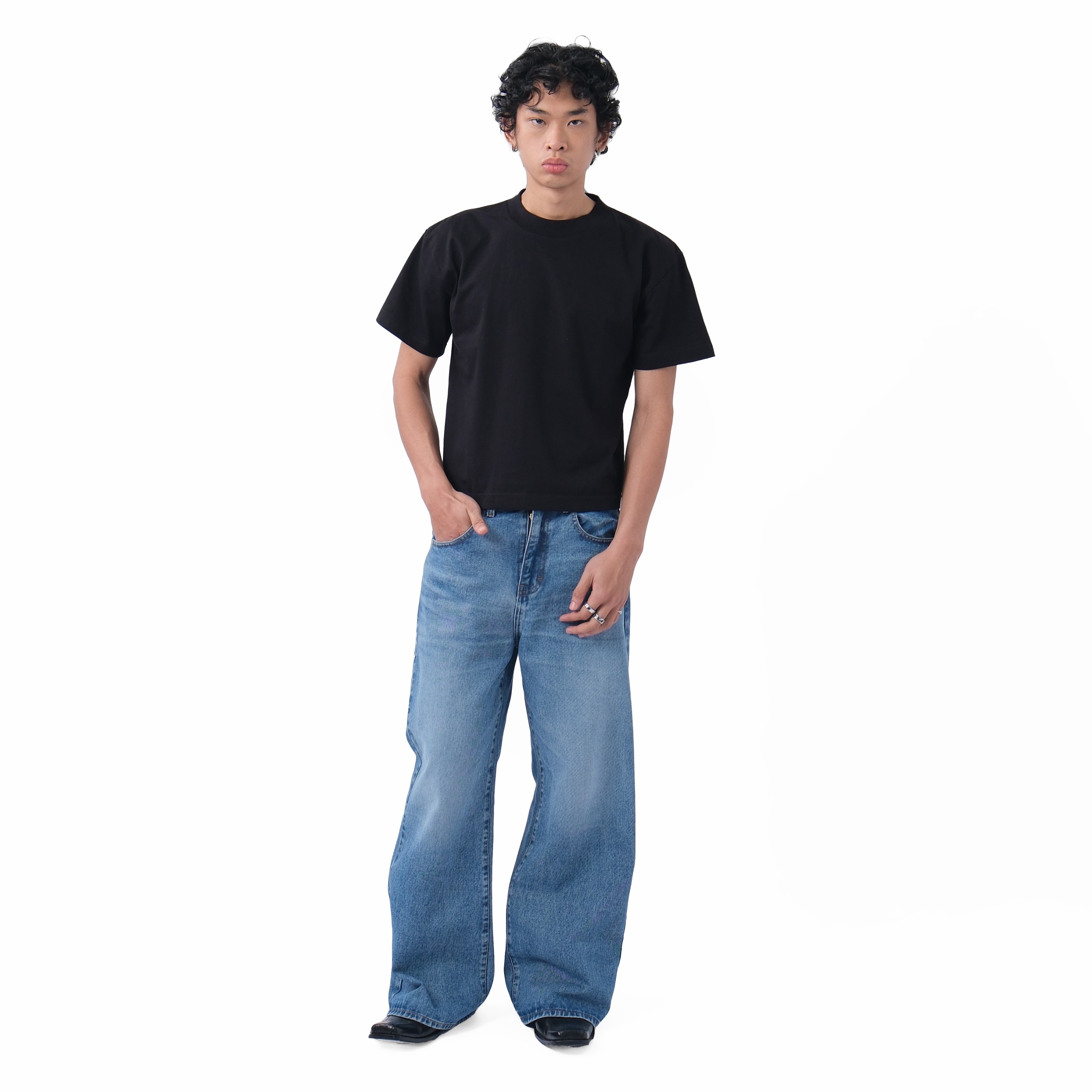 Wide Flare Denim Pants Aged Wash