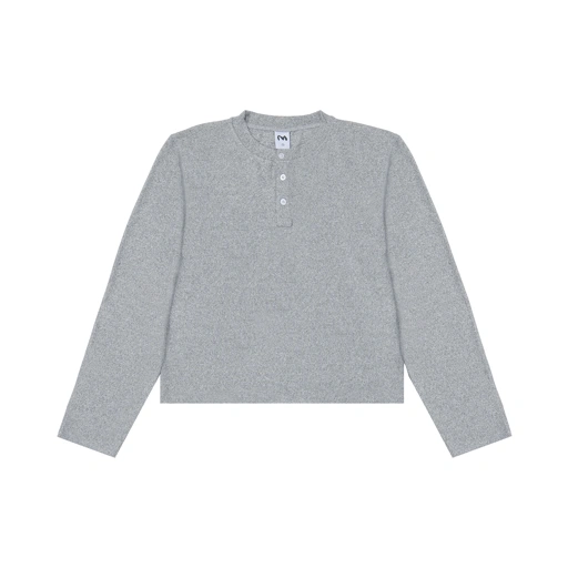 Image of Crop Fitted Henley Shirt Soft Cotton Misty