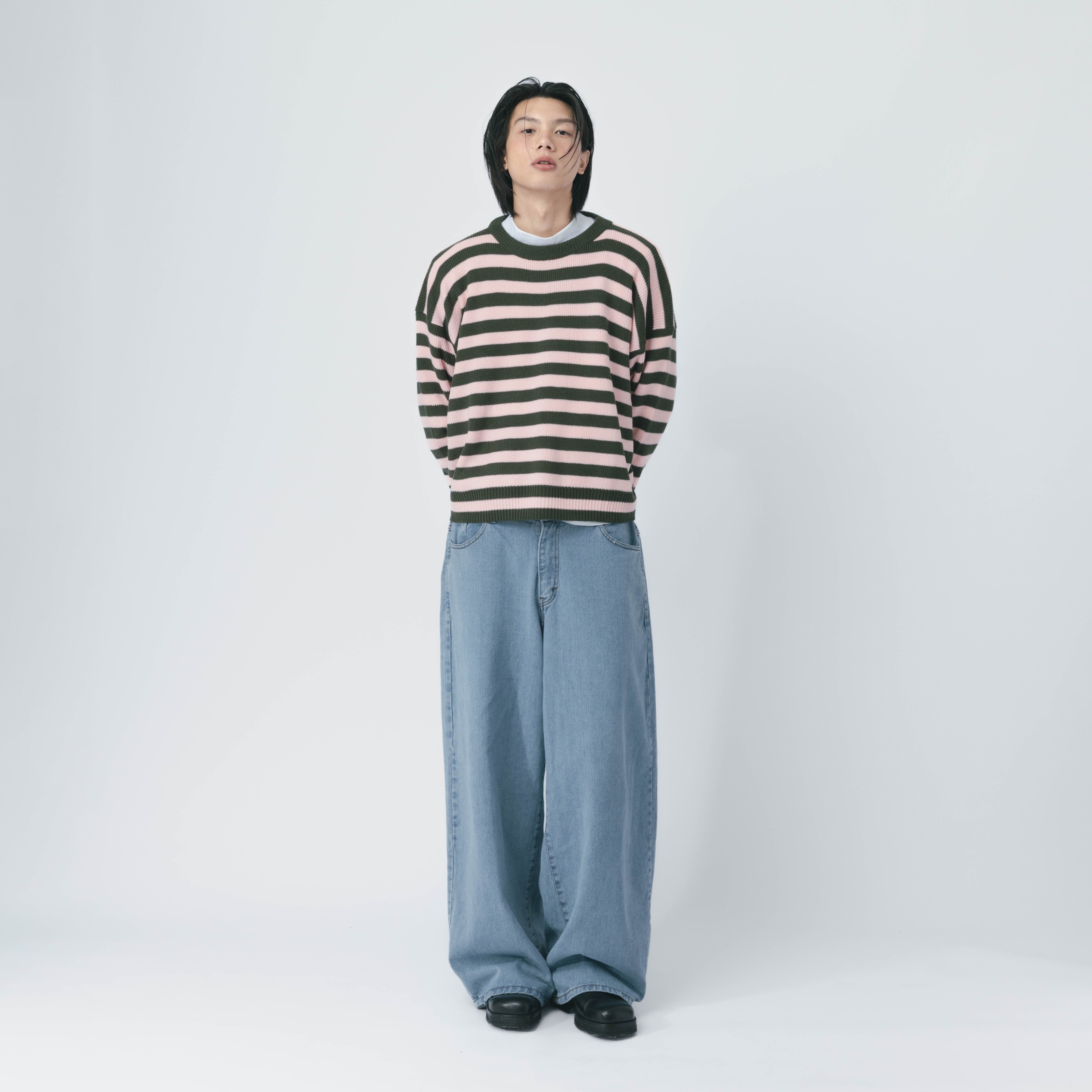 Bloom Stripes Knitwear Army Pink