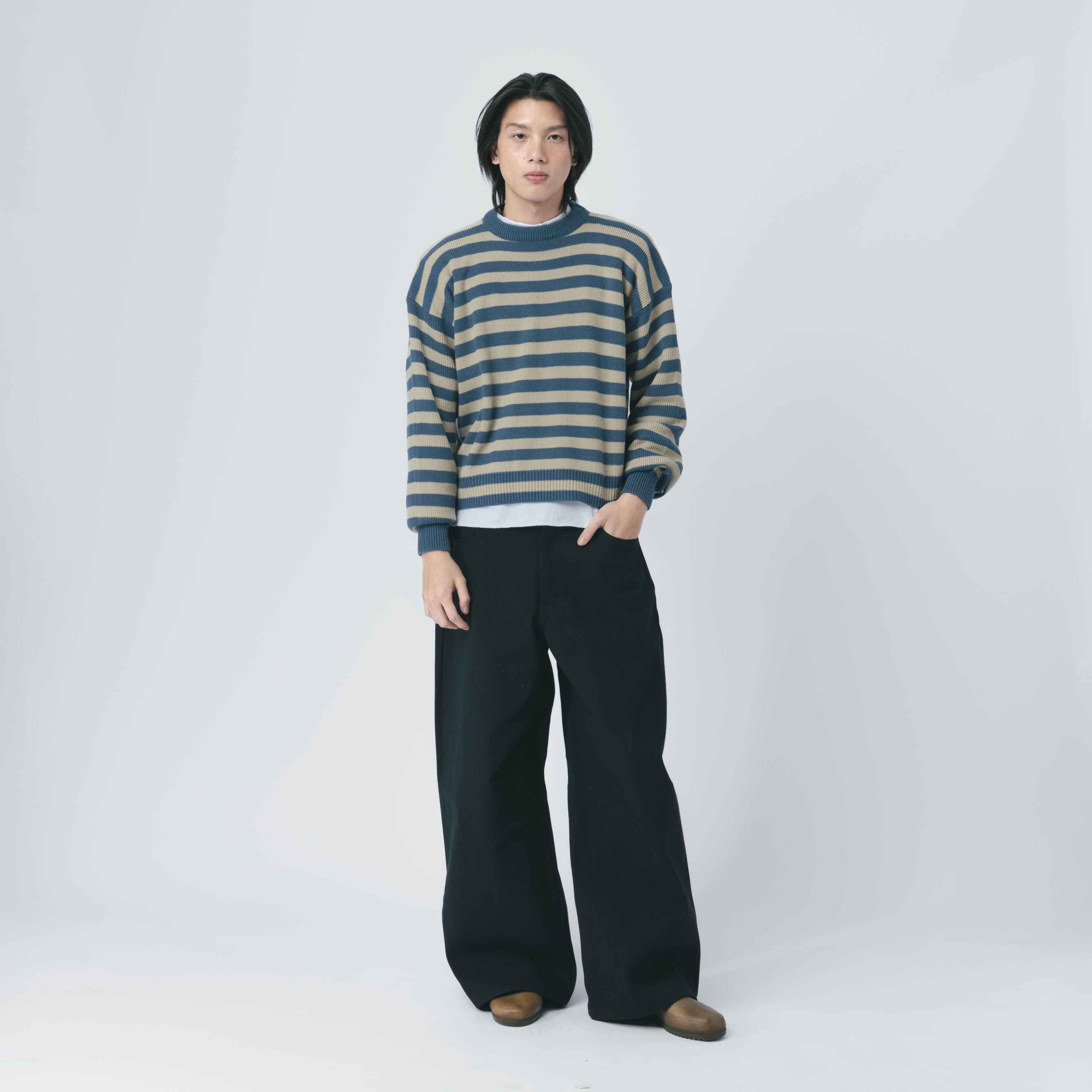Bloom Stripes Knitwear Denim Khaki