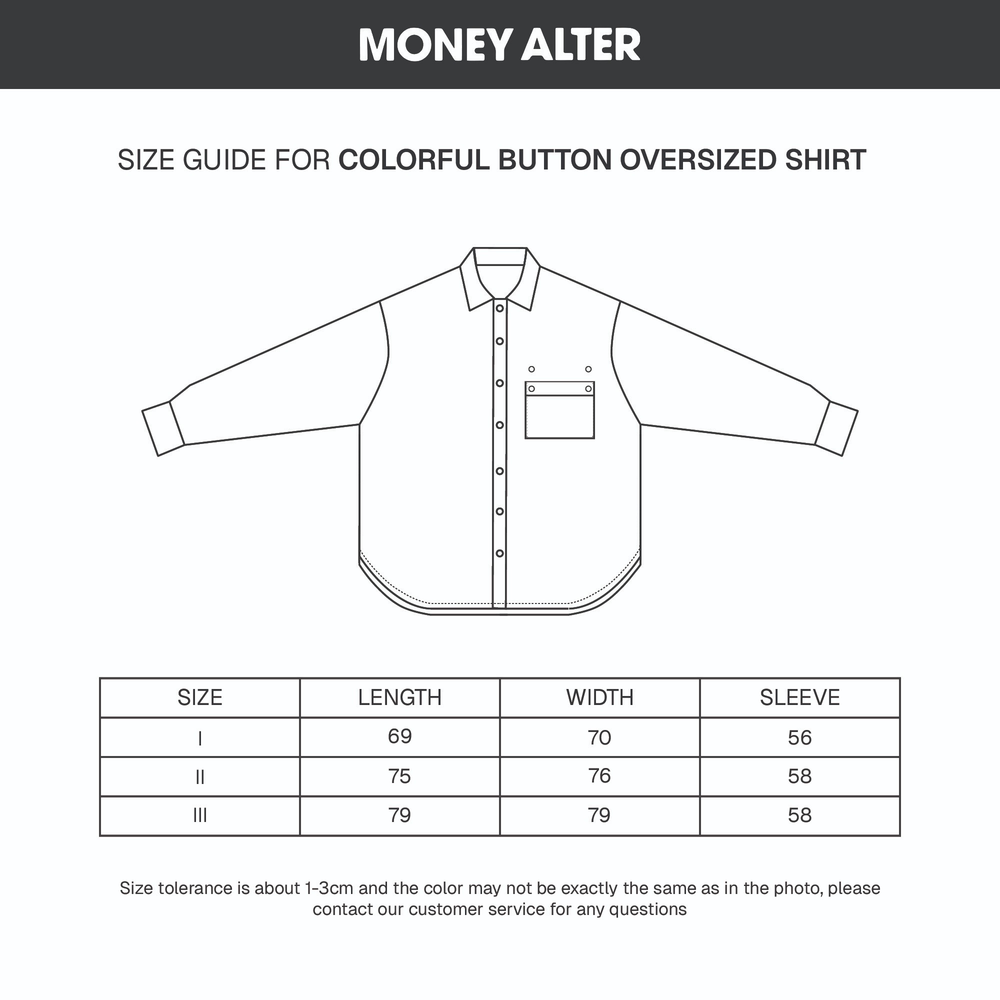 Colorful Button Oversized Shirt Grey