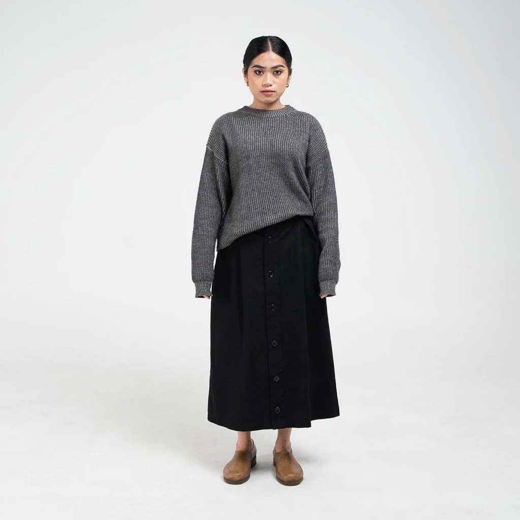 Double Fold Midi Skirt - Black 
