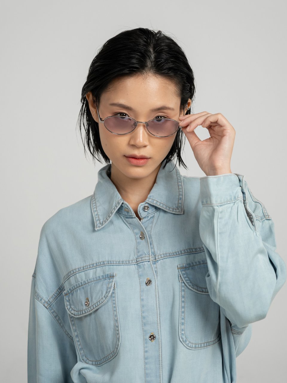 ANKARA Eyewear - ASTRA Lavender Smoke Lens with Silver Cat-eye White Copper Frame Sunglasses