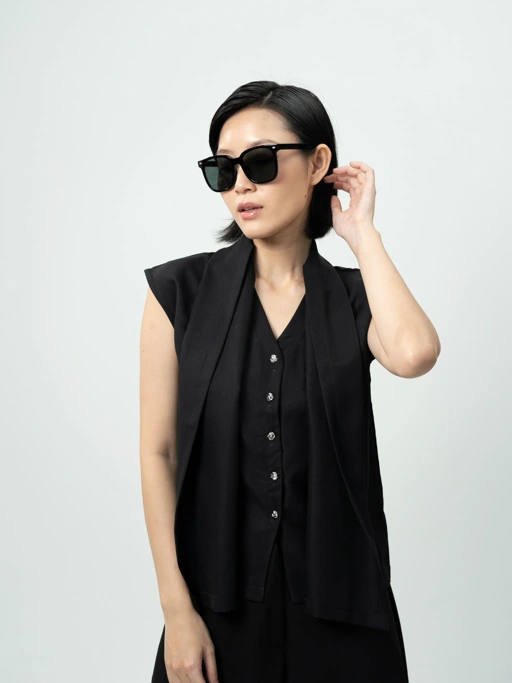 Image of ANKARA Eyewear - ZORIN Moss Green Lens with Black Acetate Square Sunglasses