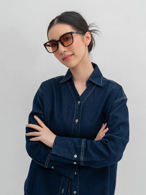 Image of ANKARA Eyewear - NUEVE Amberose Black Acetate Square Sunglasses