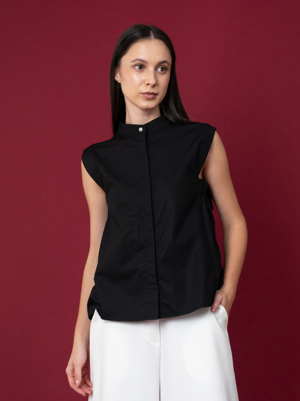 ANKARA- Kin Mandarin Collar Sleeveless Shirt