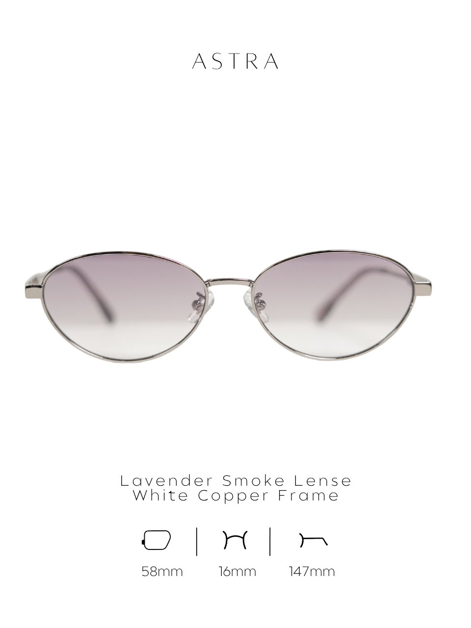 ANKARA Eyewear - ASTRA Lavender Smoke Lens with Silver Cat-eye White Copper Frame Sunglasses