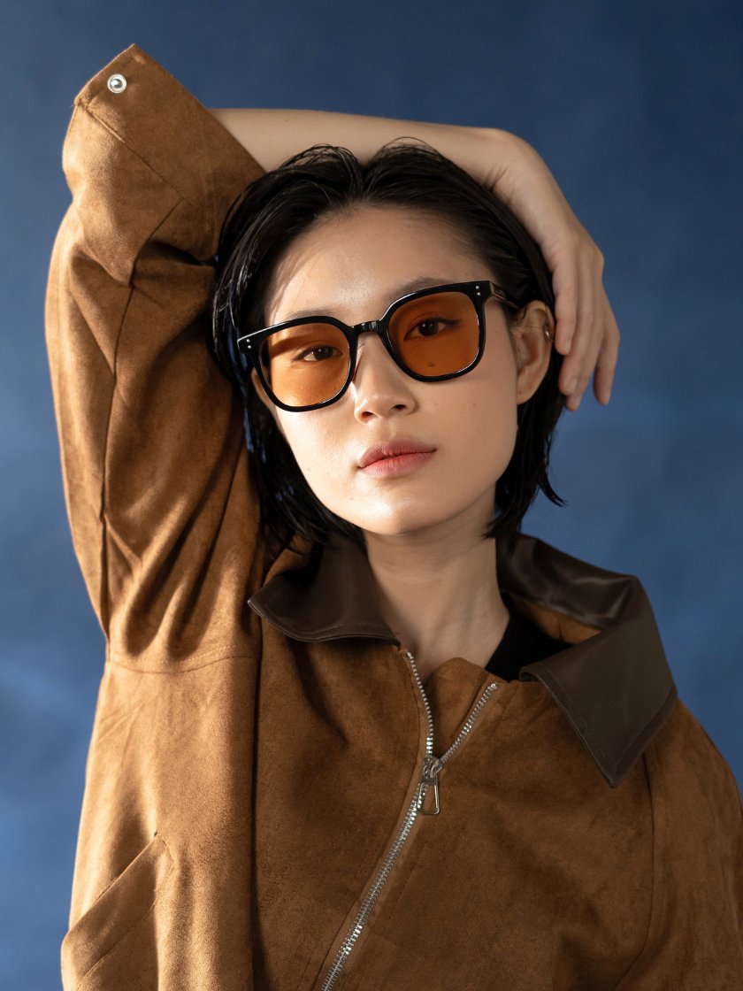 ANKARA Eyewear - NOVEN Honey Dune Lens with Black Square Acetate Frame Sunglasses