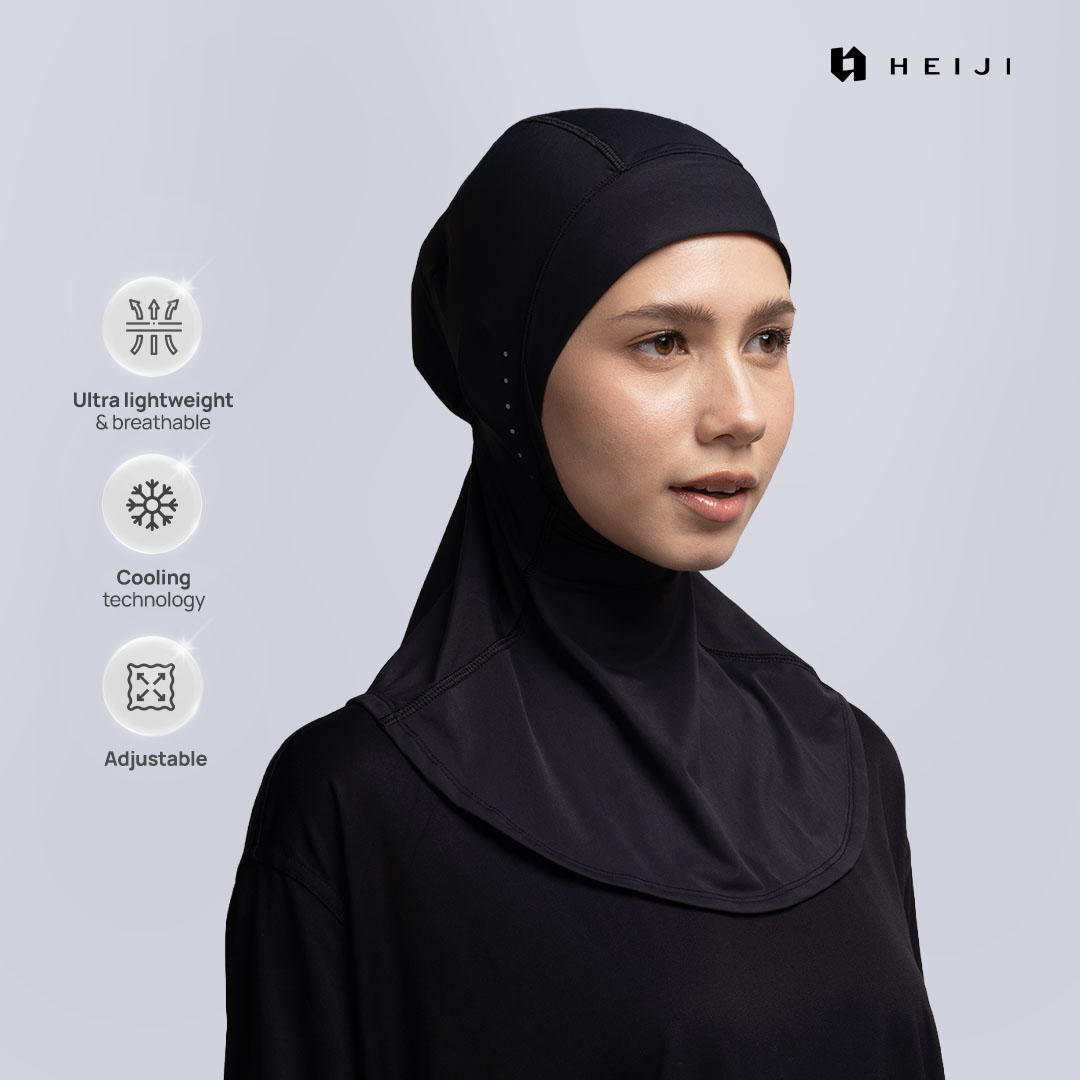 HEIJI - FLOW AirFit Sport Hijab Short | Hijab olahraga wanita pendek dengan serutan yoga pilates running | Ultra-lightweight, Adjustable toggle, Secure