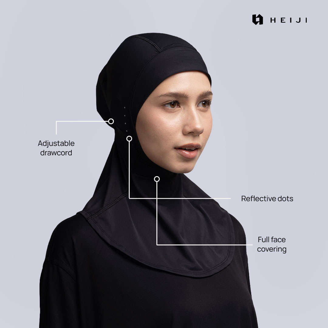 HEIJI - FLOW AirFit Sport Hijab Short | Hijab olahraga wanita pendek dengan serutan yoga pilates running | Ultra-lightweight, Adjustable toggle, Secure
