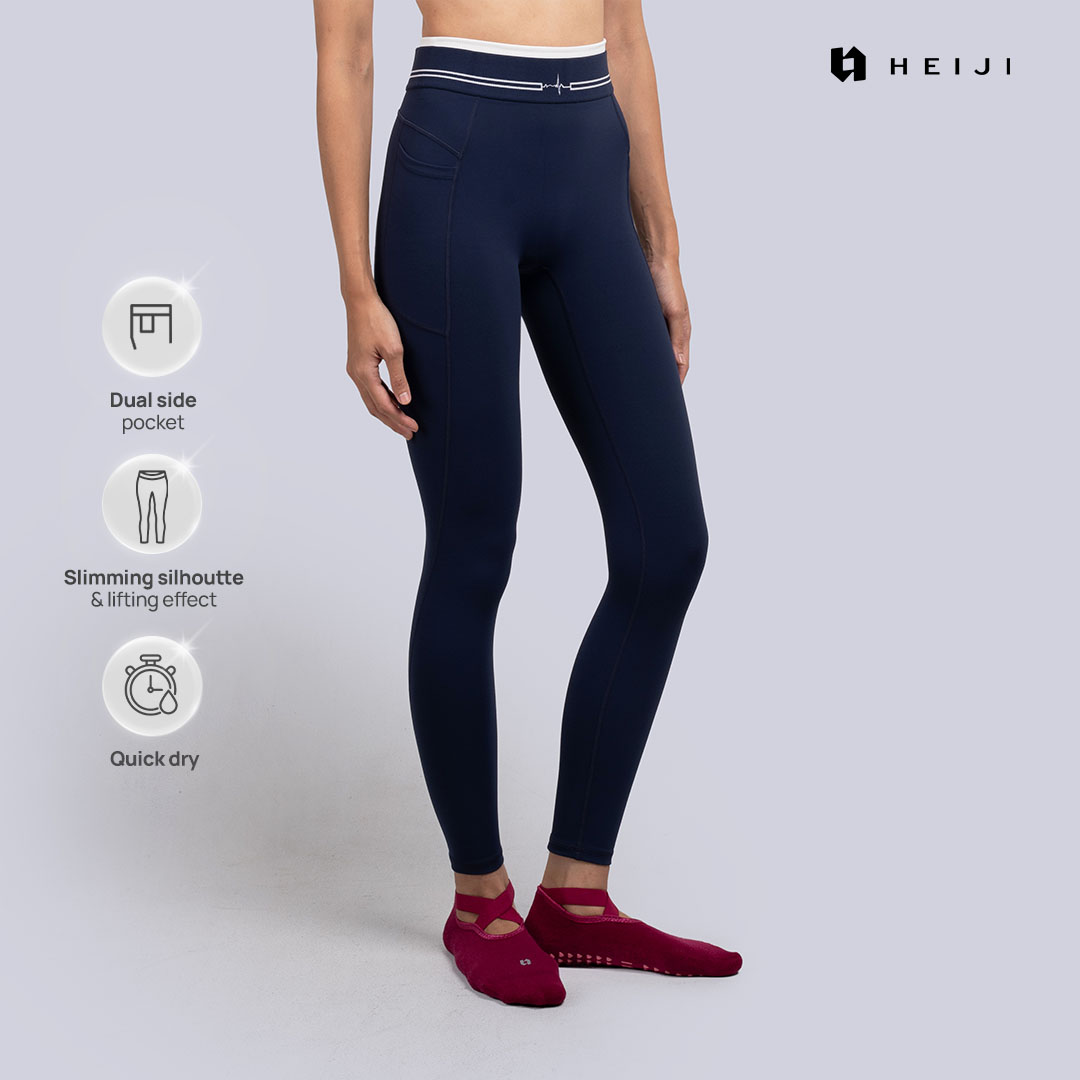 HEIJI - FLOW SoftFit Pocket Leggings | Legging olahraga wanita high compression yoga pilates | High double waistband, Dual side pocket, Sculpting