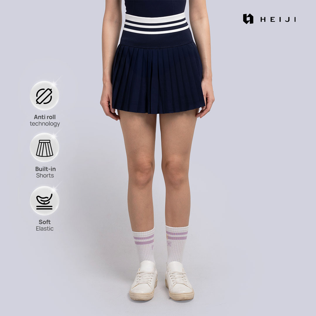 HEIJI - COURT SoftPace Pleated Skirt | Rok olahraga wanita tenis padel | Built-in inner short with pocket, Wide stretchy waistband, Anti-roll technology