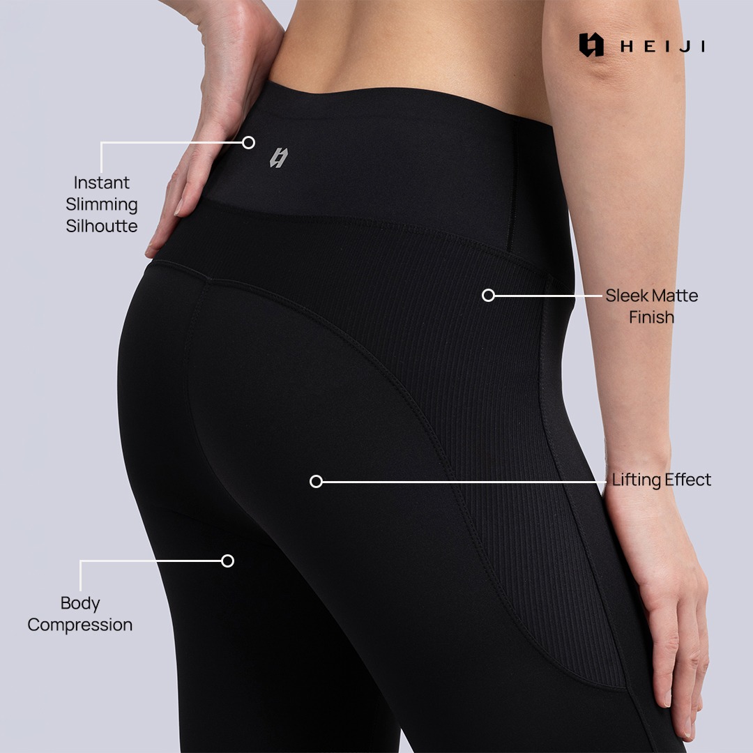 HEIJI - FLOW High Sculpting Legging | Legging olahraga wanita hitam high compression yoga pilates | Matte finish, Hip & Butt Lifting, Sculpting & Compression fit