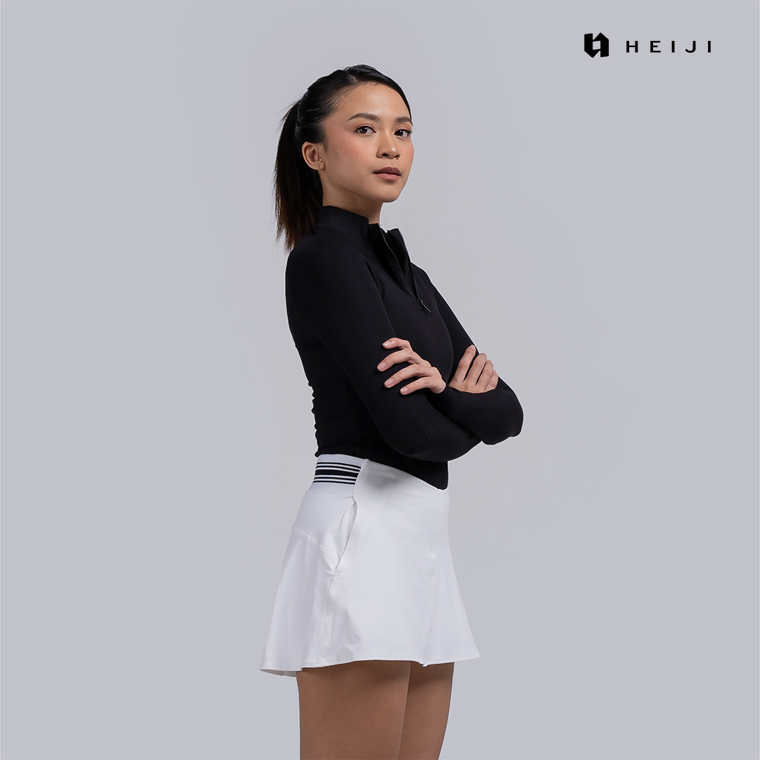 HEIJI - COURT FormEdge Zip Top 2.0 | Baju olahraga wanita lengan panjang tenis padel | Upgraded premium Nylon, Thumbhole, Ultra-soft rib knit