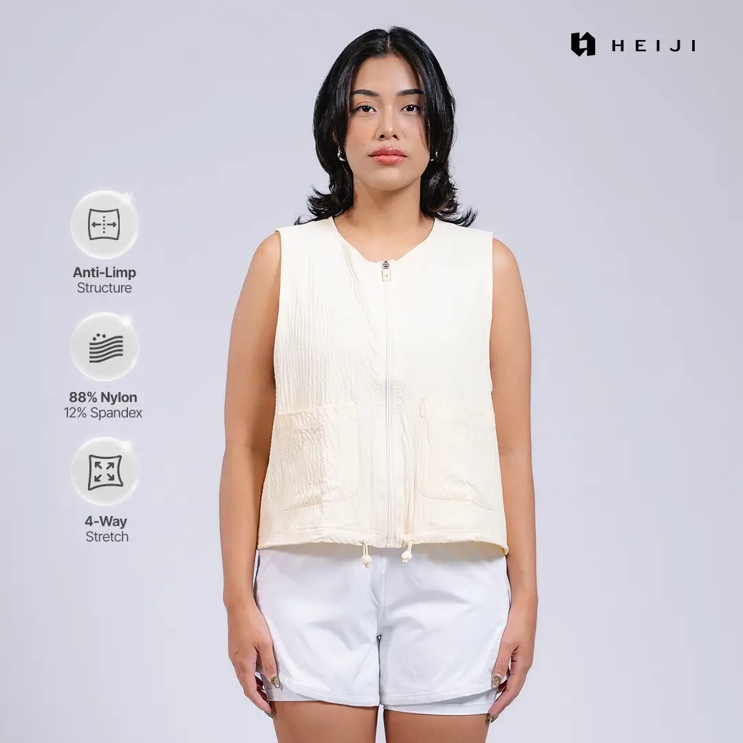 HEIJI - STYLE EaseLayer Vest| Rompi Nylon serut wanita casual | Three pockets, Breathable & Soft