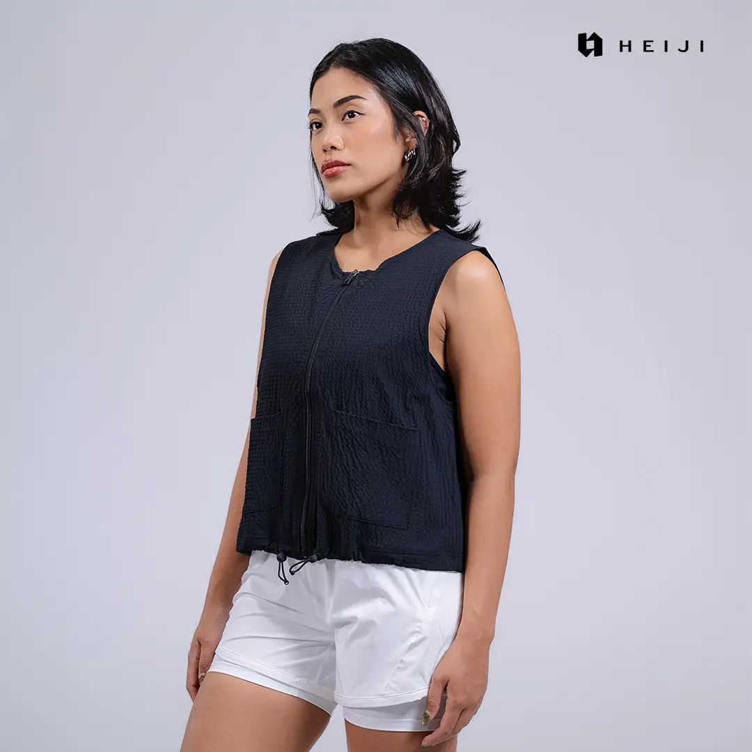 HEIJI - STYLE EaseLayer Vest| Rompi Nylon serut wanita casual | Three pockets, Breathable & Soft
