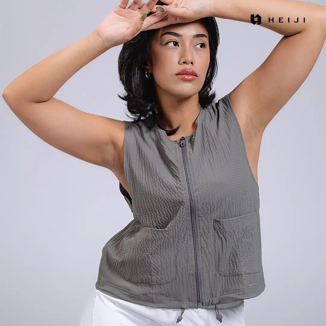 HEIJI - STYLE EaseLayer Vest| Rompi Nylon serut wanita casual | Three pockets, Breathable & Soft