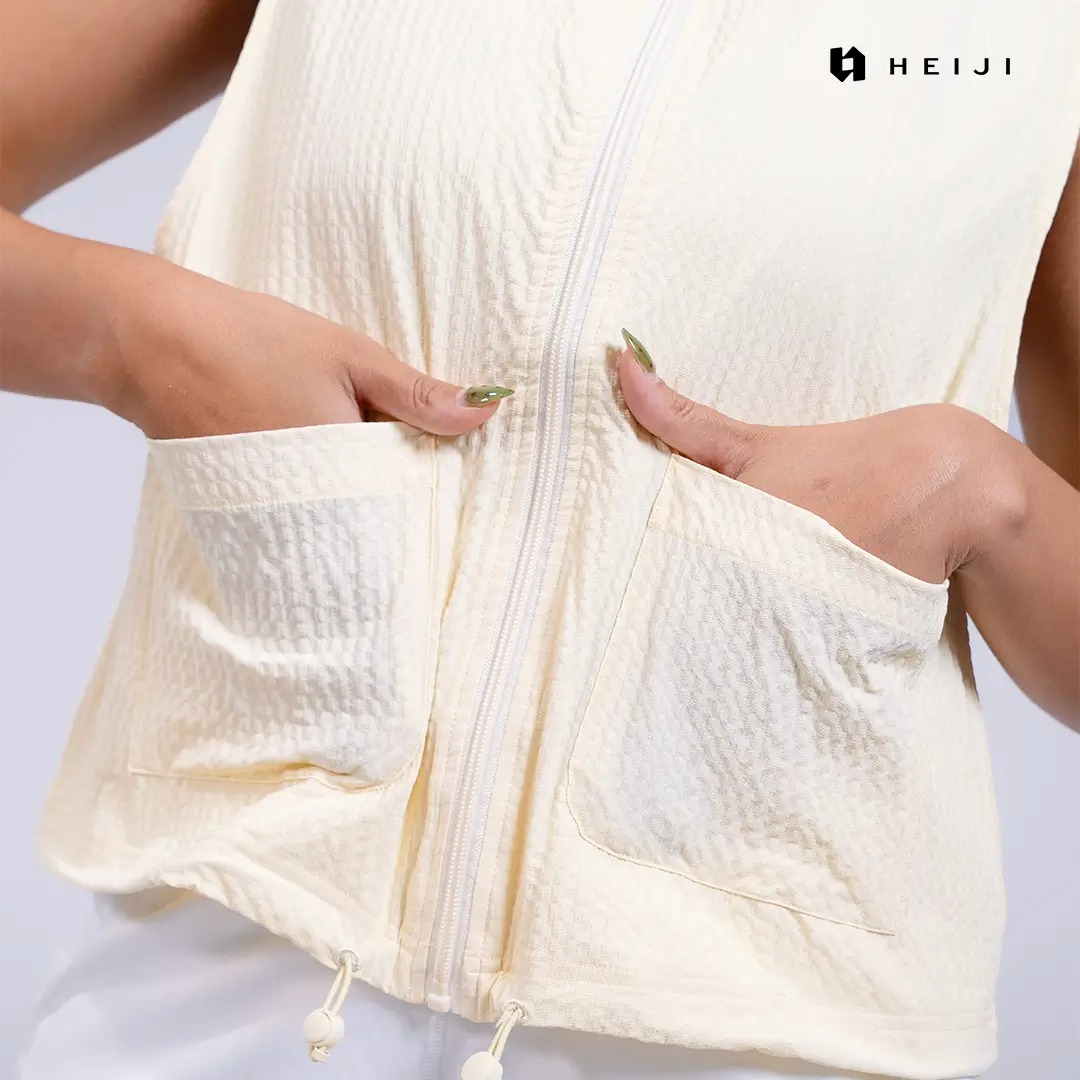 HEIJI - STYLE EaseLayer Vest| Rompi Nylon serut wanita casual | Three pockets, Breathable & Soft