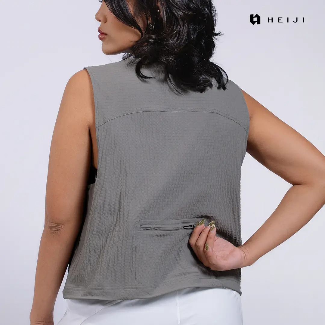 HEIJI - STYLE EaseLayer Vest| Rompi Nylon serut wanita casual | Three pockets, Breathable & Soft