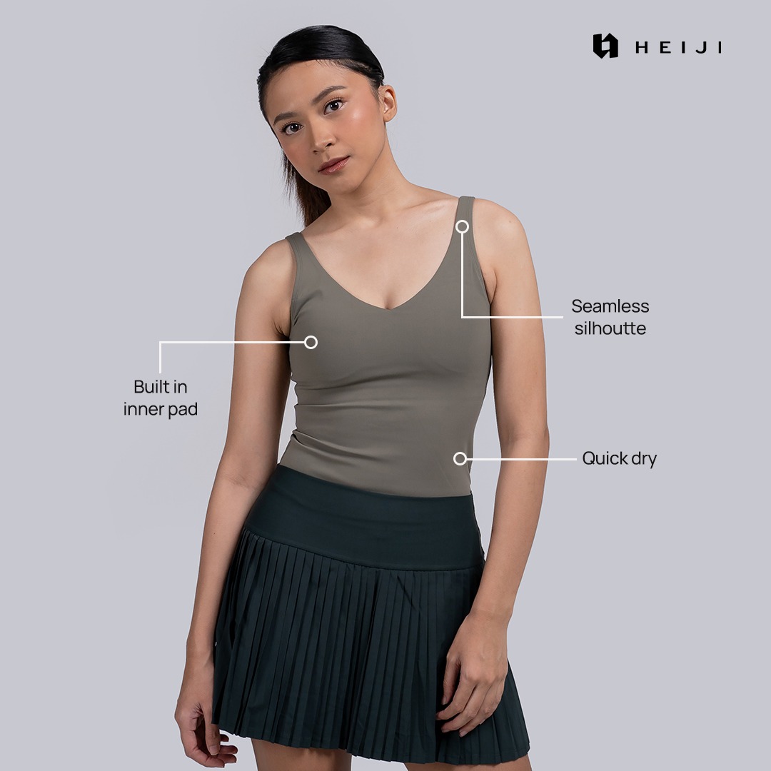 HEIJI - COURT Framing Air Bra Top | Tanktop olahraga wanita lembut tenis padel | Built in bra pad, Seamless Silhoutte & Breathable