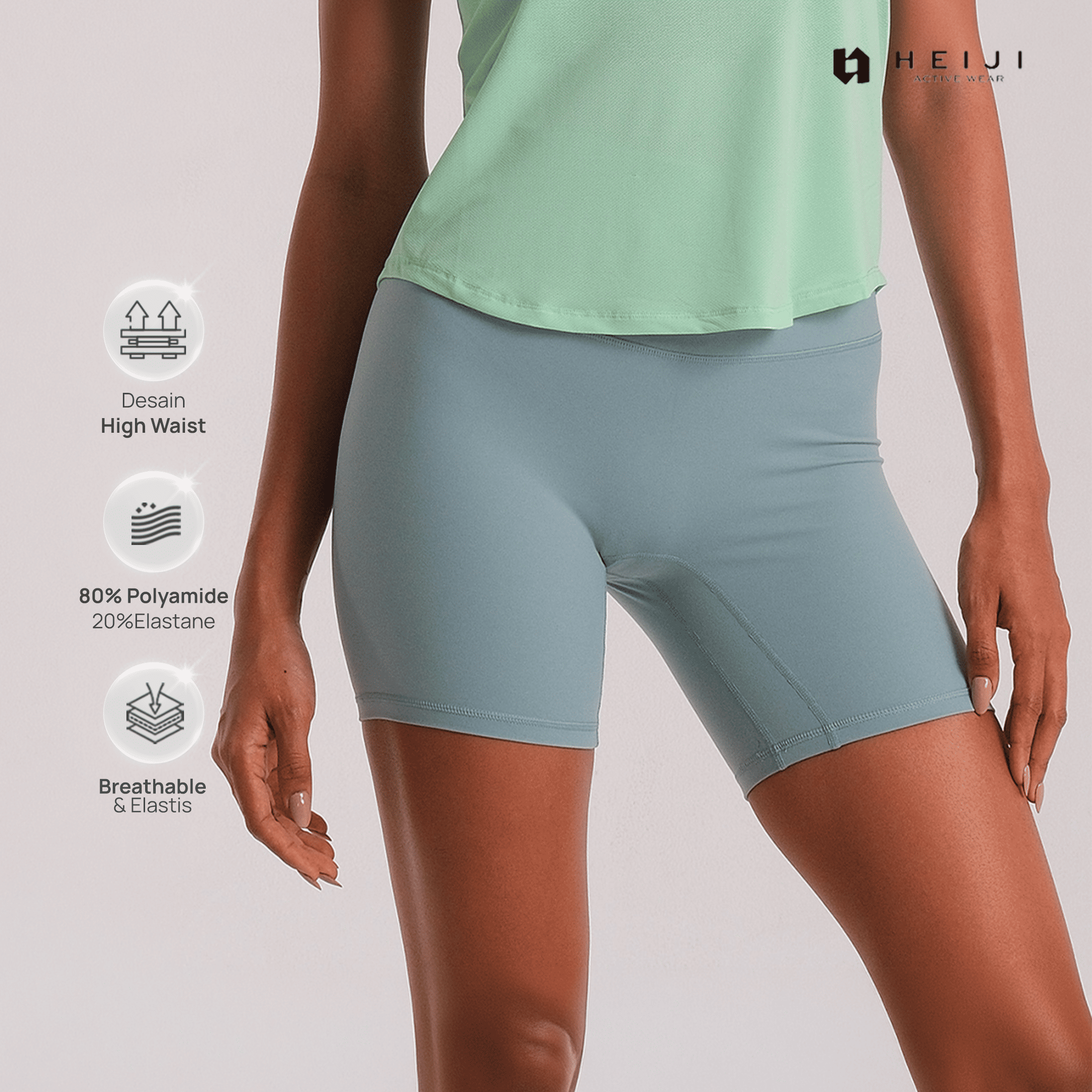 HEIJI - FLOW High Waist Legging 1/3 | Legging olahraga wanita highwaist ukuran 1/3 yoga pilates | Breathable, Flattering looks 4 way stretch
