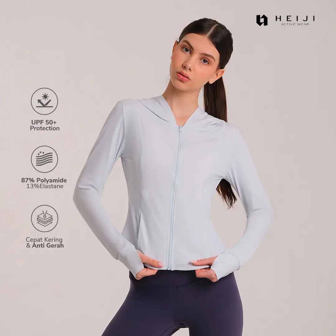 HEIJI - STYLE Hooded Jacket SPF 50+ Women | Jaket olahraga wanita anti UV running casual | Quick dry, Moisture wicking & Slimming silhoutte