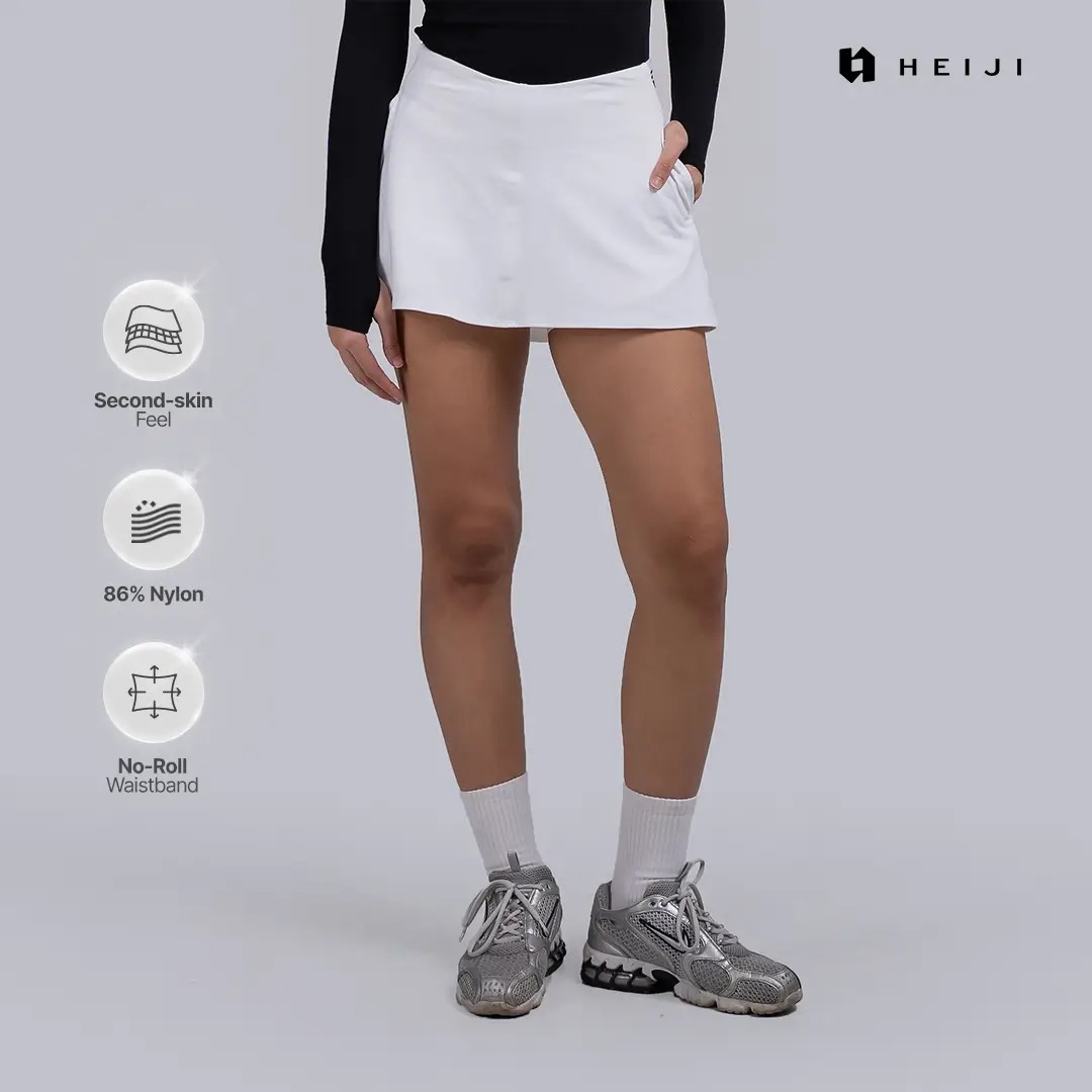 HEIJI - COURT Buttery Soft Skirt | Rok olahraga wanita tenis padel | Lightweight, Built-in inner shorts, 4 way stretch