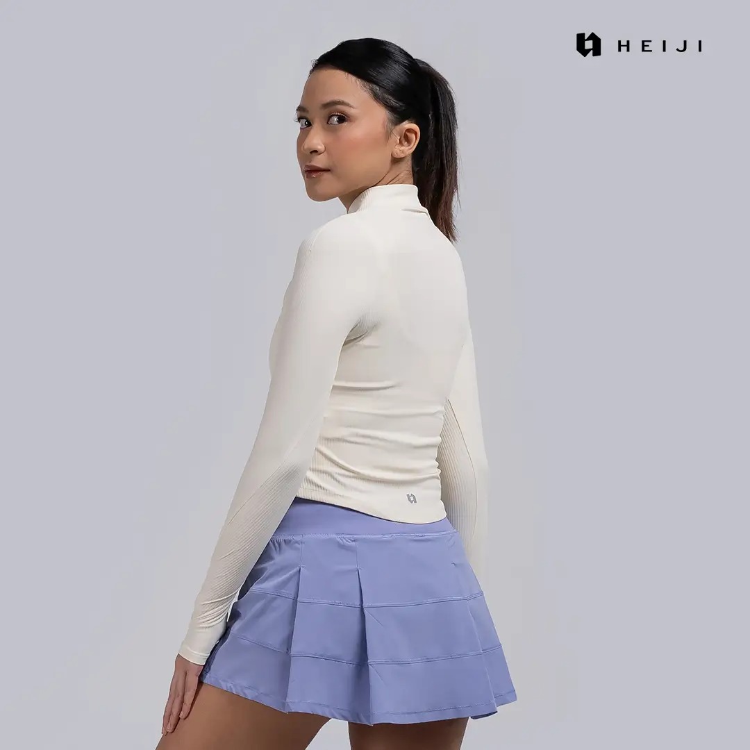 HEIJI - COURT FormEdge Zip Top | Baju olahraga wanita lengan panjang bahan Nylon | Lightweight, Thumbhole, 3D cloud touch rib knit