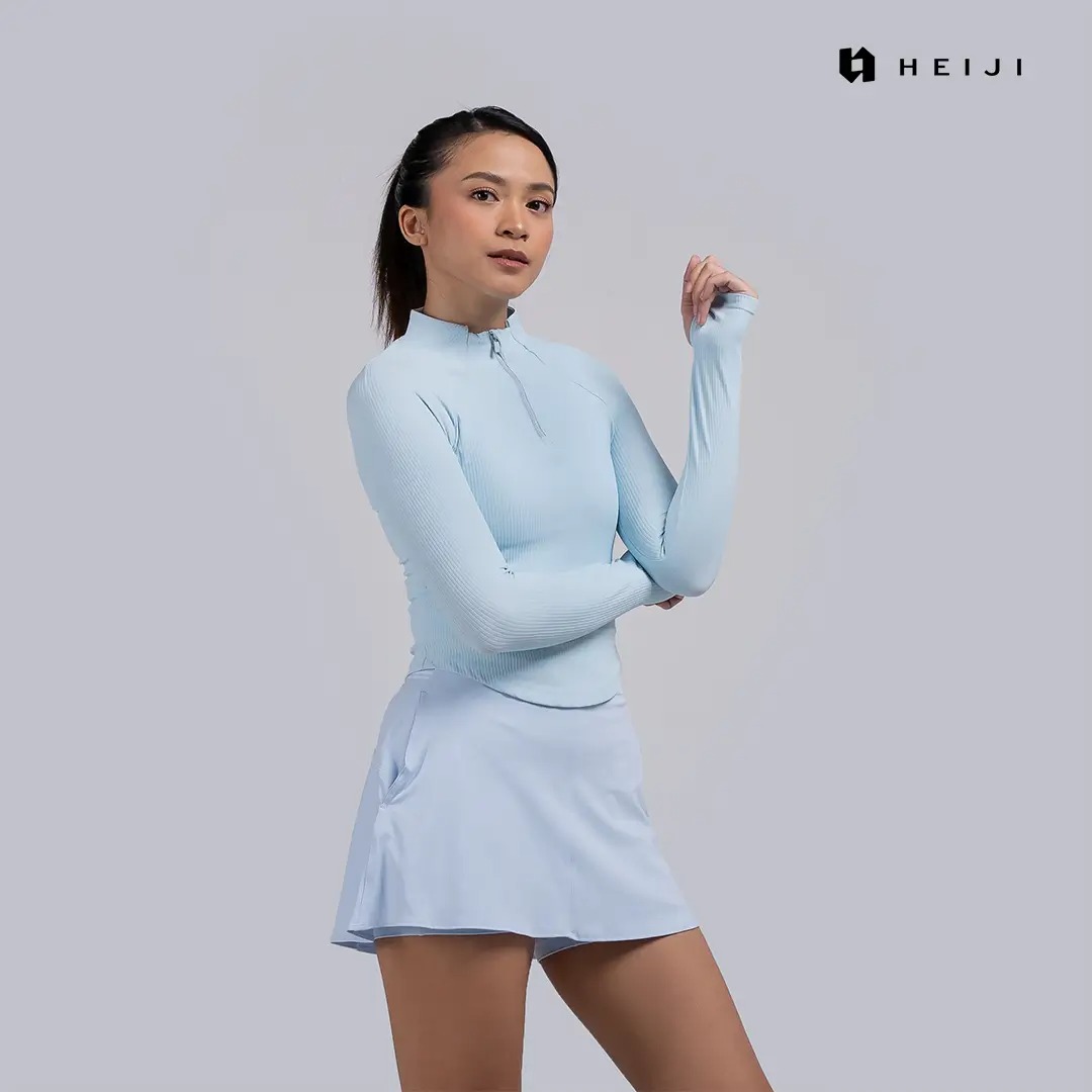 HEIJI - COURT FormEdge Zip Top | Baju olahraga wanita lengan panjang bahan Nylon | Lightweight, Thumbhole, 3D cloud touch rib knit