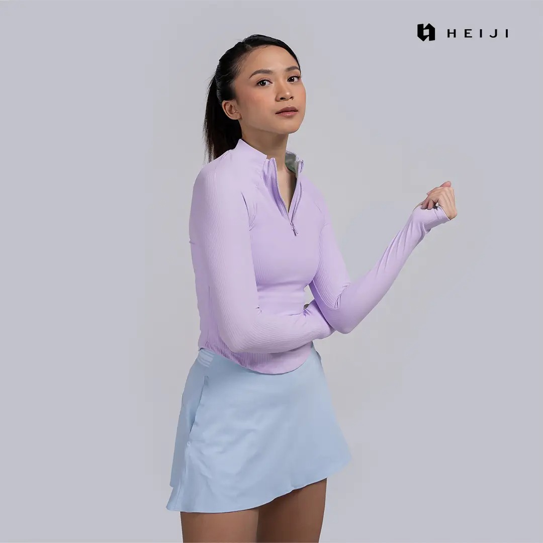 HEIJI - COURT FormEdge Zip Top | Baju olahraga wanita lengan panjang bahan Nylon | Lightweight, Thumbhole, 3D cloud touch rib knit