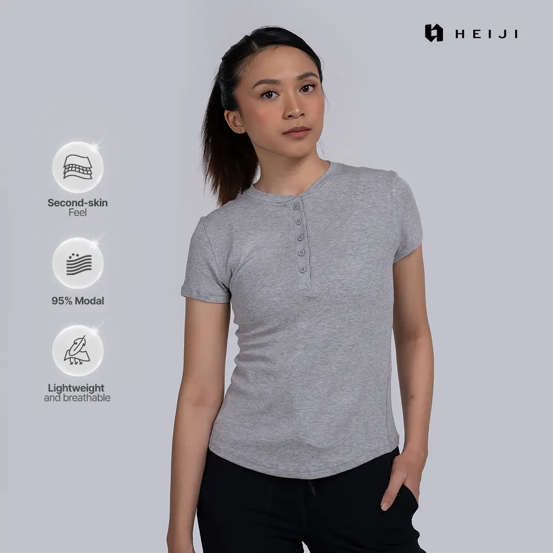 HEIJI - COURT SoftMuse Button Tee | kaos olahraga wanita tenis padel | Lightweight, Stretchy & Soft