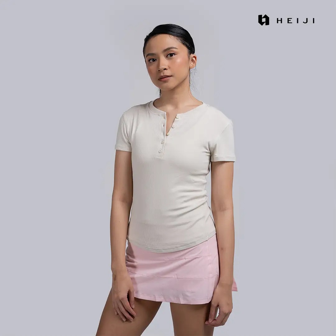 HEIJI - COURT SoftMuse Button Tee | kaos olahraga wanita tenis padel | Lightweight, Stretchy & Soft