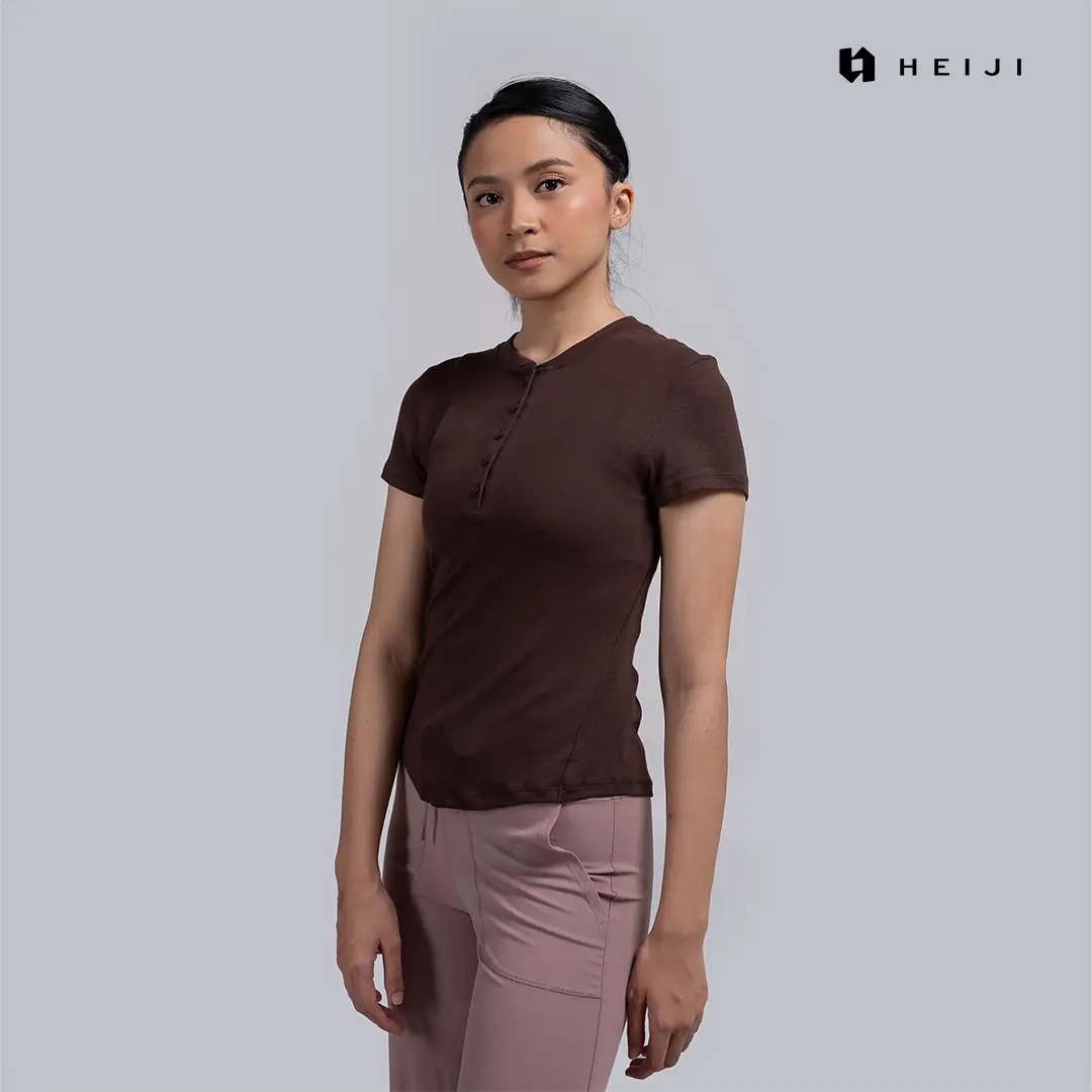 HEIJI - COURT SoftMuse Button Tee | kaos olahraga wanita tenis padel | Lightweight, Stretchy & Soft