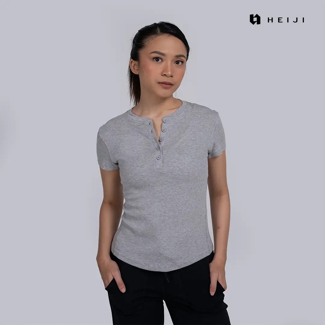 HEIJI - COURT SoftMuse Button Tee | kaos olahraga wanita tenis padel | Lightweight, Stretchy & Soft