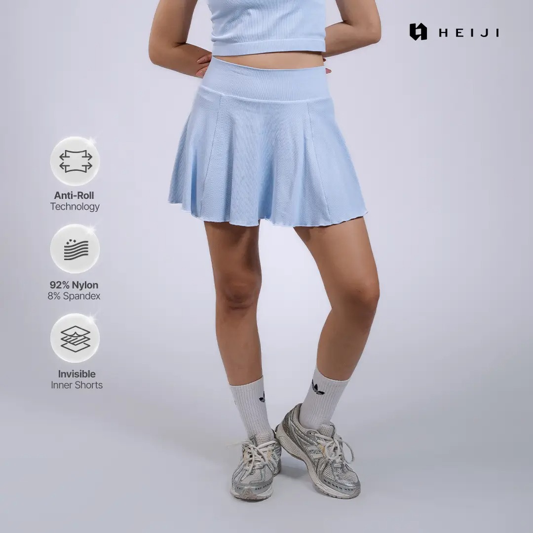HEIJI - COURT SoftPace Skirt | Rok olahraga wanita tenis padel | Highwaist, no rolling / digging, Inner short