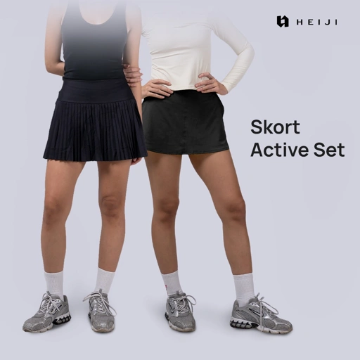 Image of HEIJI - (Skort Active Set) Varsity High Pleated Skirt + Buttery Soft Skirt