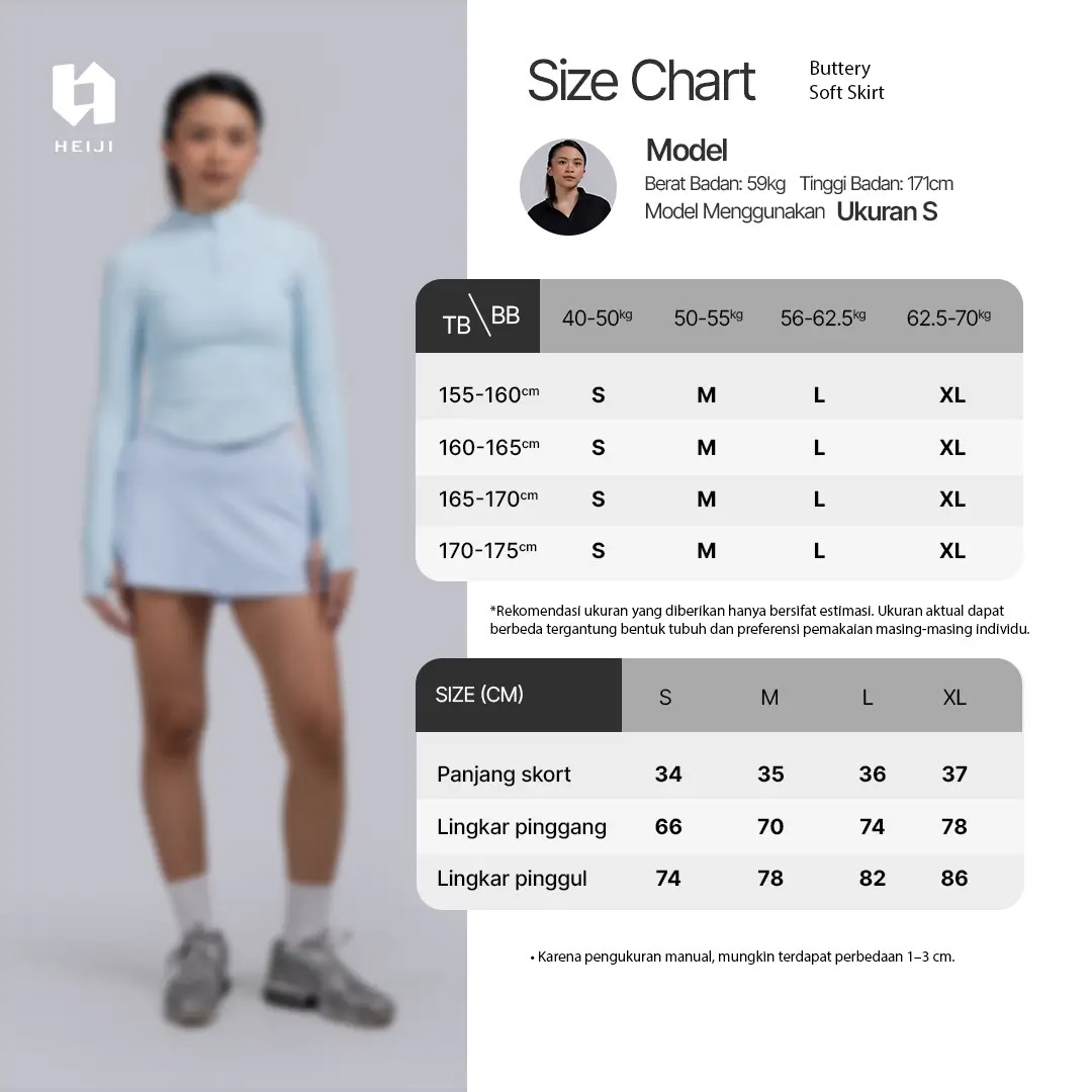 HEIJI - COURT Buttery Soft Skirt | Rok olahraga wanita tenis padel | Lightweight, Built-in inner shorts, 4 way stretch
