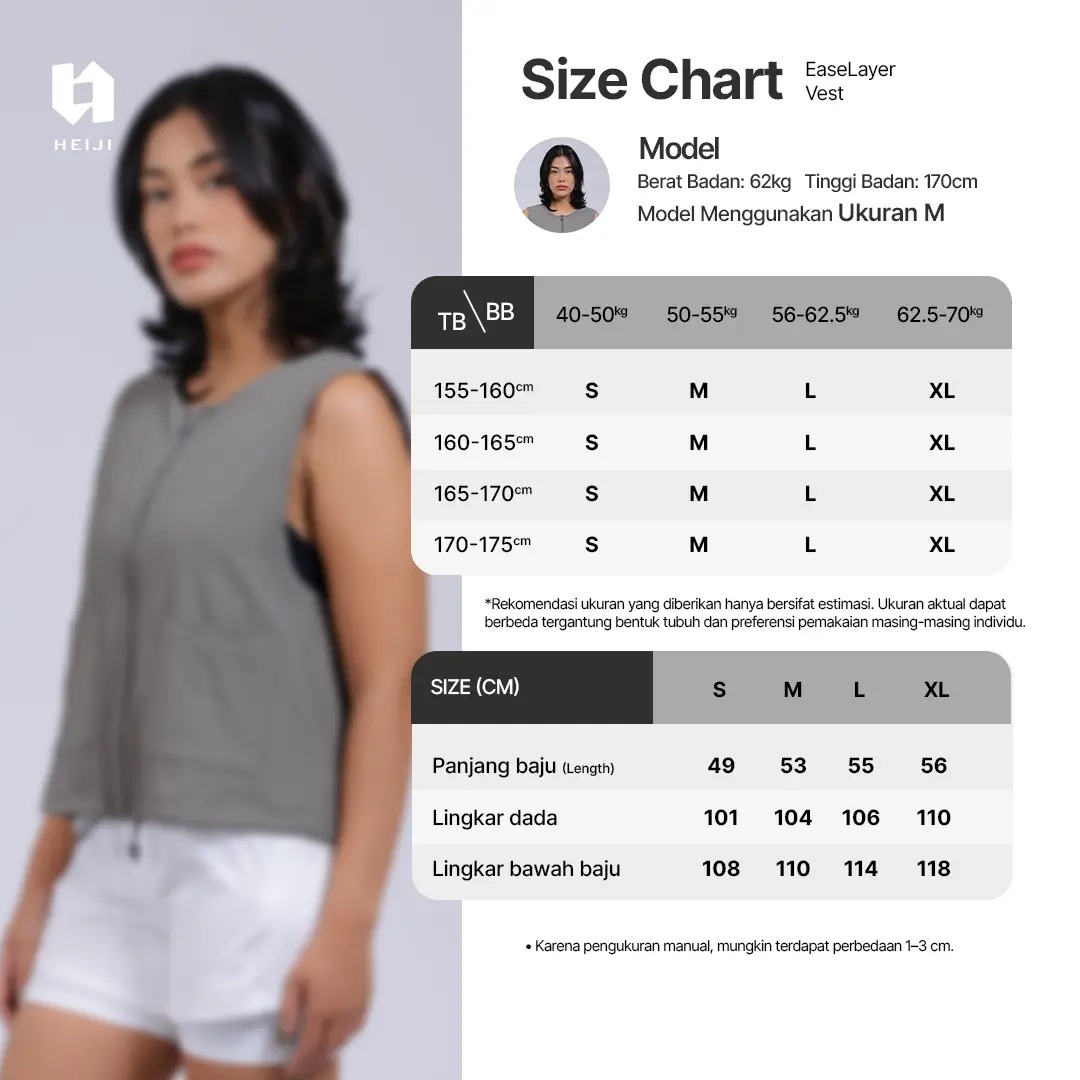 HEIJI - STYLE EaseLayer Vest| Rompi Nylon serut wanita casual | Three pockets, Breathable & Soft