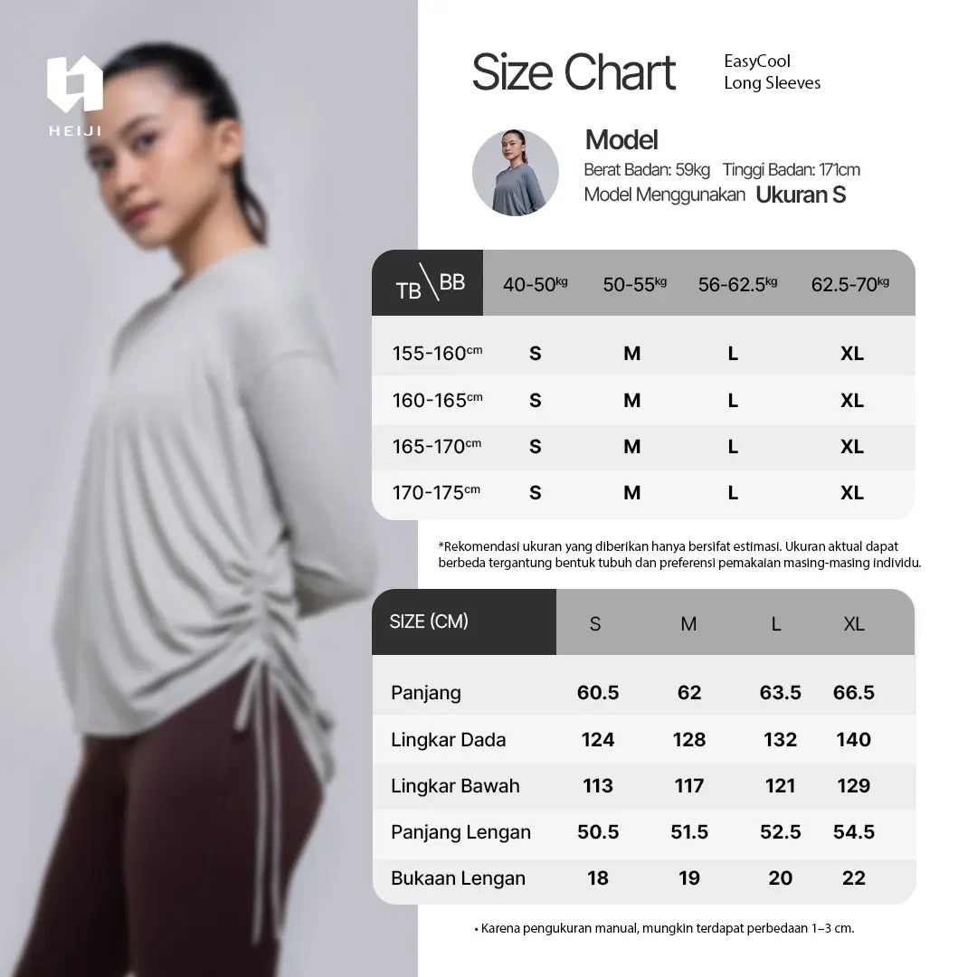 HEIJI - COURT EasyCool Long Sleeves | Baju olahraga wanita longgar lengan panjang tenis padel | Cooling sensation, Quick dry, Moisture wicking