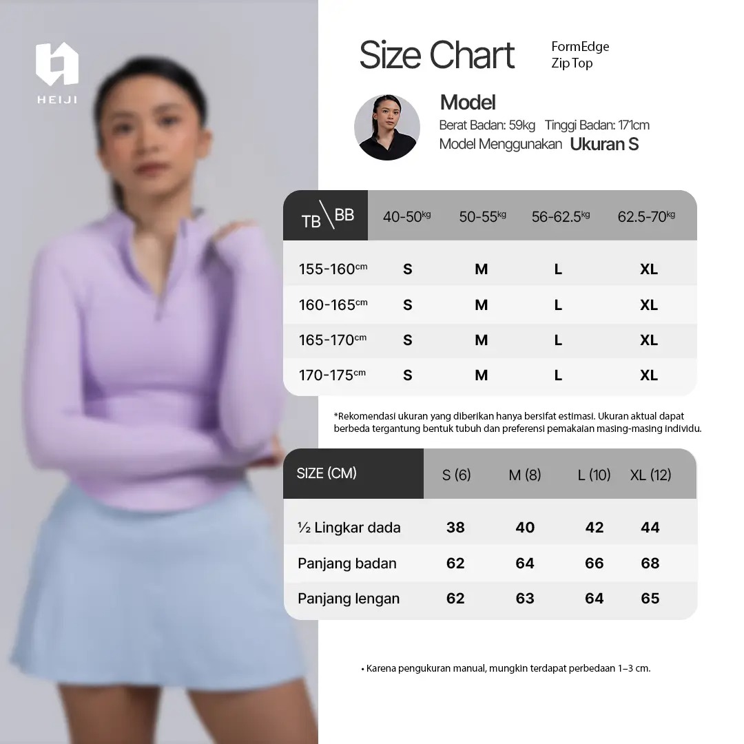 HEIJI - COURT FormEdge Zip Top | Baju olahraga wanita lengan panjang bahan Nylon | Lightweight, Thumbhole, 3D cloud touch rib knit