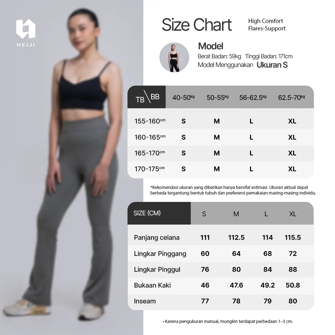 HEIJI - STYLE High Comfort Flares-Support | Legging olahraga wanita bahan Nylon | Second skin feel, High waist band, Lightweight