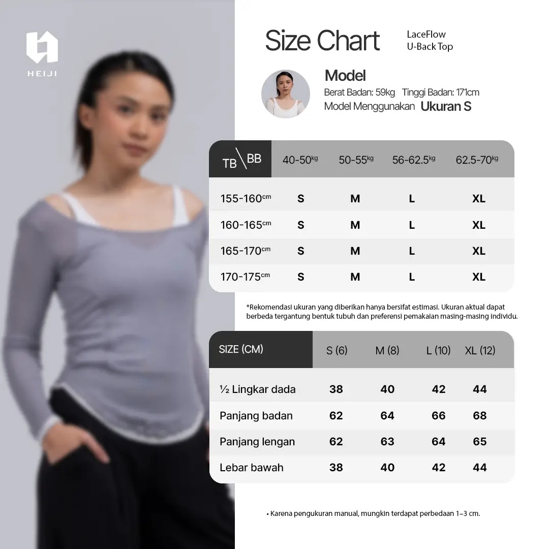 HEIJI - STYLE LaceFlow U-Back Top | Baju olahraga wanita anti gerah casual yoga pilates | Breathable & Soft