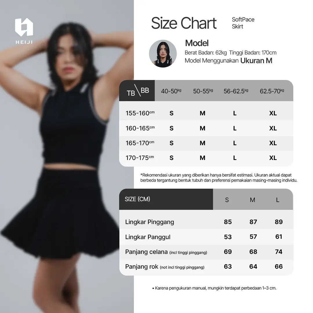 HEIJI - COURT SoftPace Skirt | Rok olahraga wanita tenis padel | Highwaist, no rolling / digging, Inner short