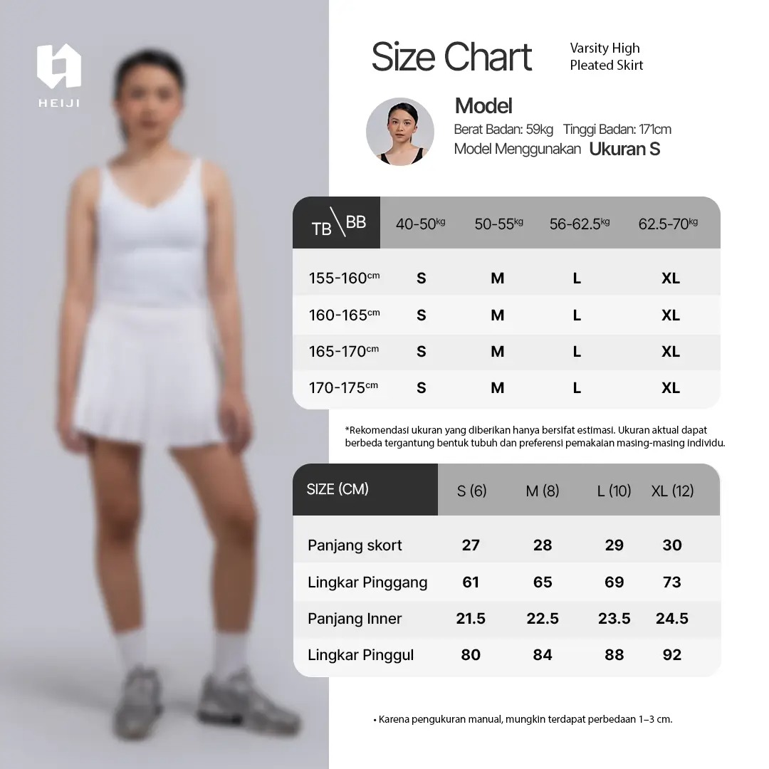 HEIJI - COURT Varsity High Pleated Skirt | Rok olahraga wanita tenis padel | with built in inner short and pocket