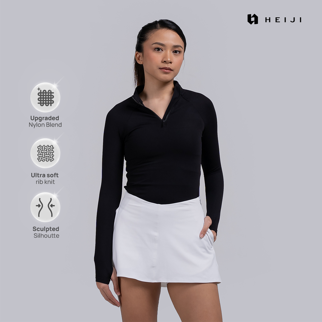 HEIJI - COURT FormEdge Zip Top 2.0 | Baju olahraga wanita lengan panjang tenis padel | Upgraded premium Nylon, Thumbhole, Ultra-soft rib knit