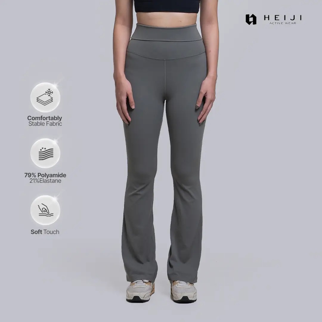 HEIJI - STYLE High Comfort Flares-Support | Legging olahraga wanita bahan Nylon | Second skin feel, High waist band, Lightweight