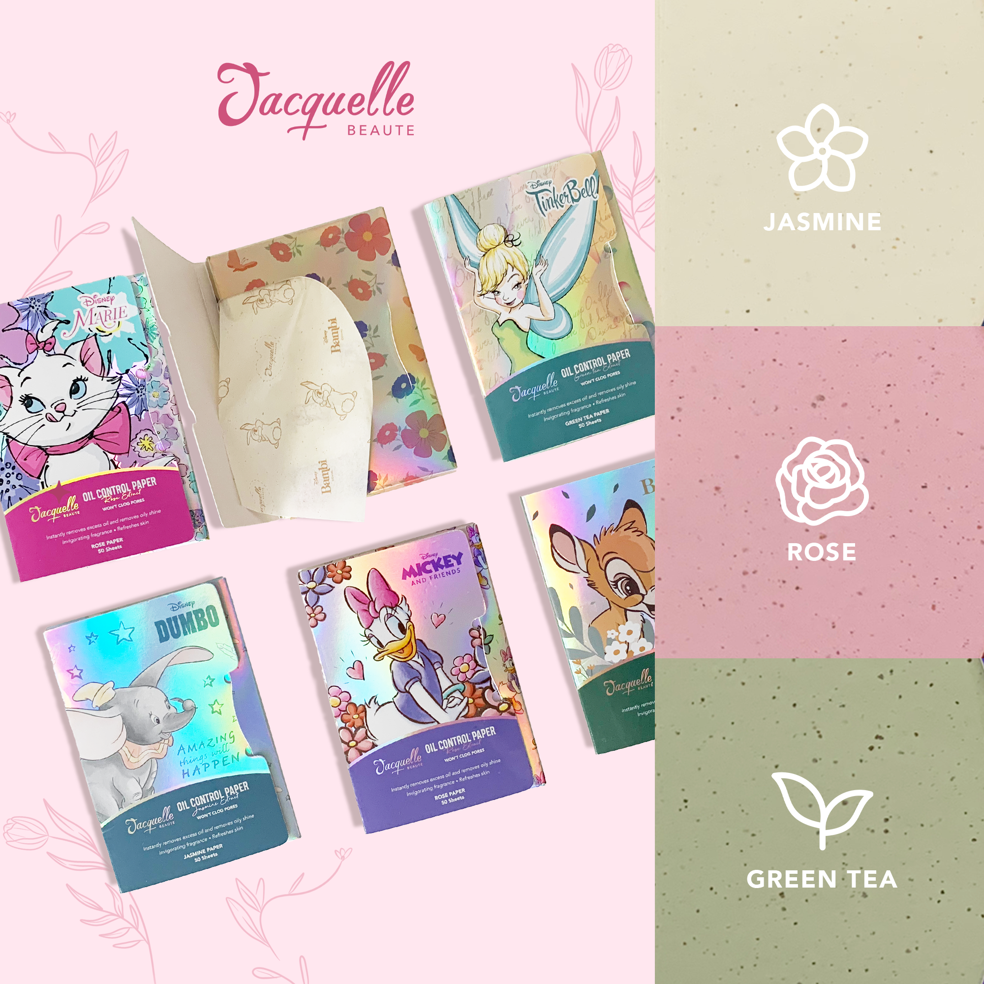 Jacquelle Oil Control Paper - Disney Animals & Fairy Edition - Kertas Minyak Wajah Isi 50 Lembar