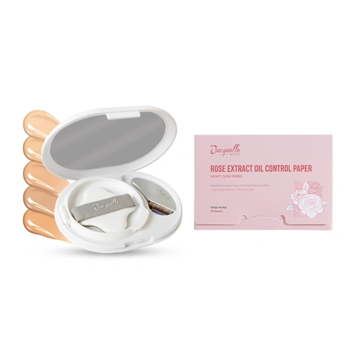 Image of Jacquelle Bundle Stay Slay, No Oily Day : Blur Tinted Cushion & Rose Oil Control Paper